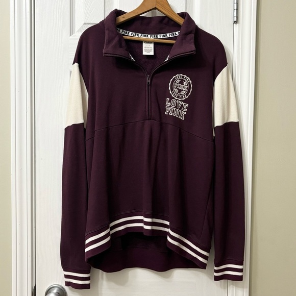PINK Victorias Secret Half Zip Varsity Pullover Sweatshirt Women’s Size Large - Picture 2 of 9